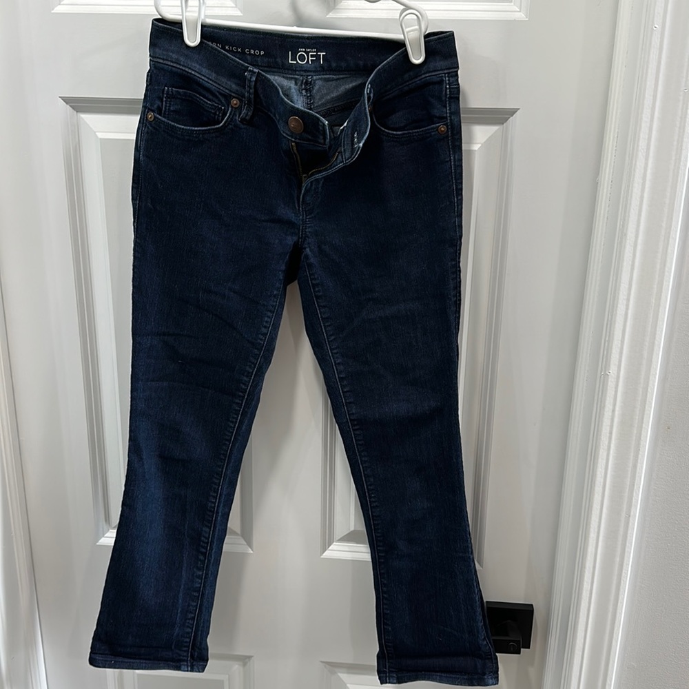 Ann Taylor LOFT Dark Washed Modern Kick Crop Jeans
